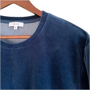 Reiss Men's Velvet Velour Blue Short Sleeve Crew Neck T-Shirt Size XL Chest 43